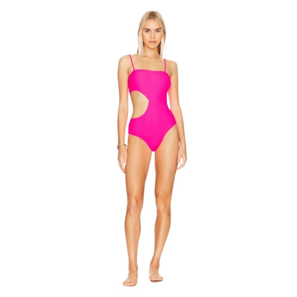 Solid & Striped EUC Cameron One Piece Swimsuit Shocking Pink Cut Out Sz S